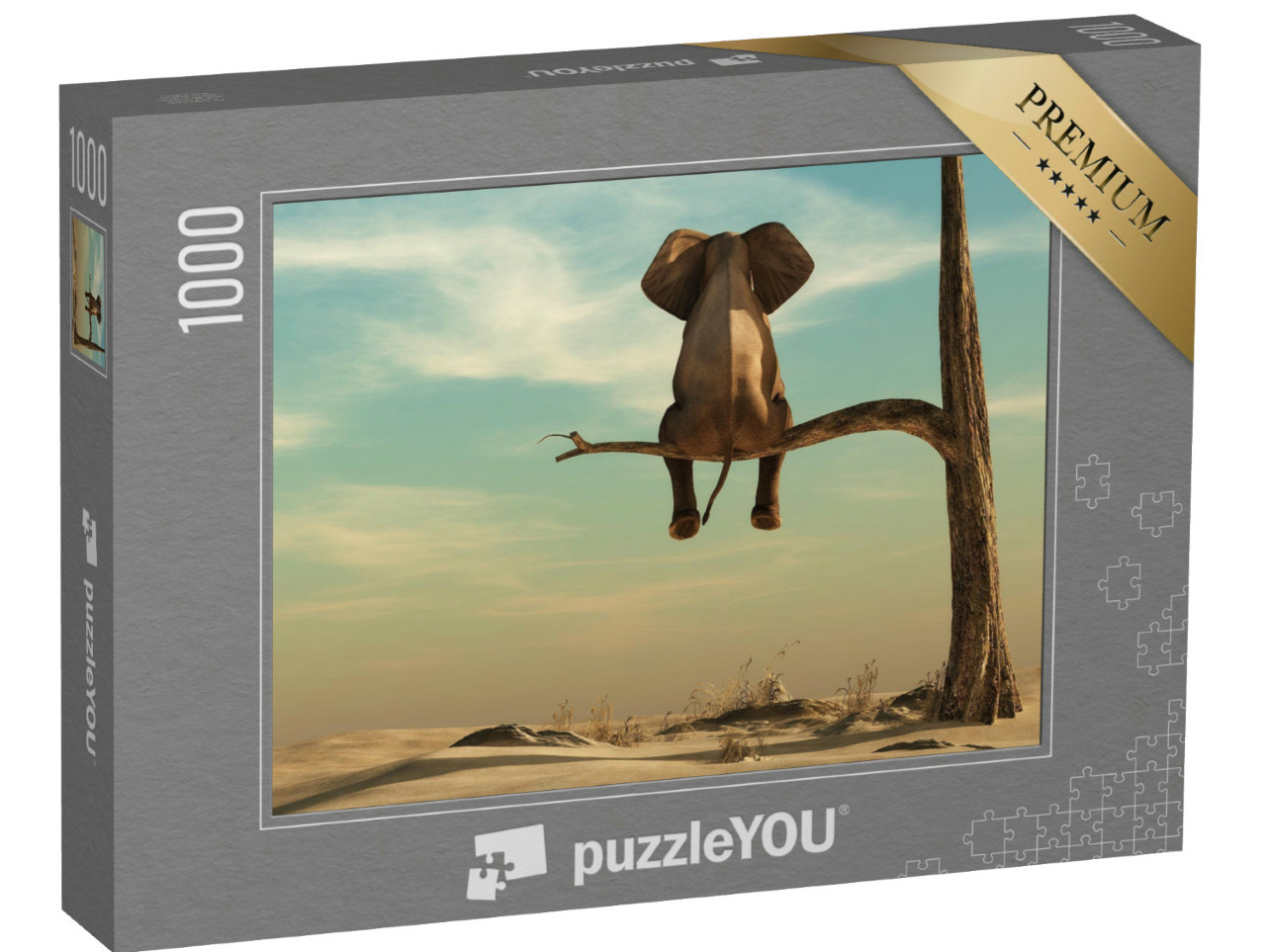 Puzzel 1000 stukjes „Olifant op een dunne tak, illustratie“