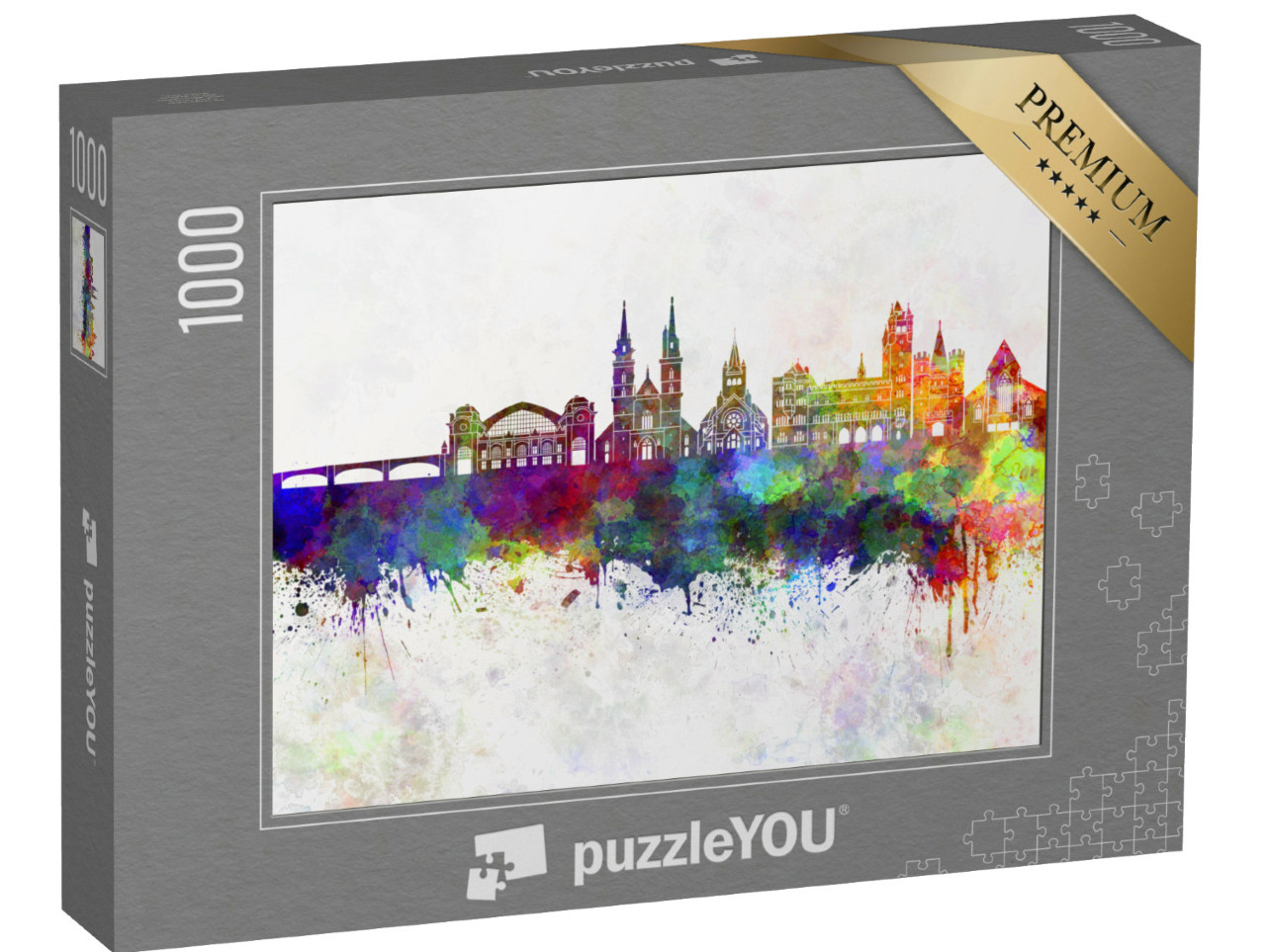 Puzzel 1000 stukjes „Aquarel van de skyline van Basel“