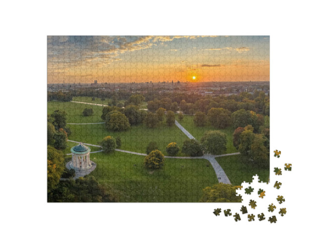 Puzzel 1000 stukjes „Zonsondergang in de Engelse Tuin in München, Beieren“