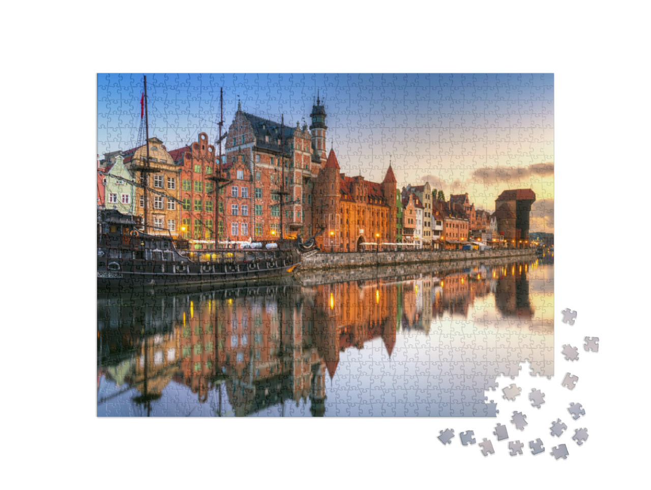 Puzzel 1000 stukjes „Gdansk aan de prachtige rivier de Motlawa, Polen“