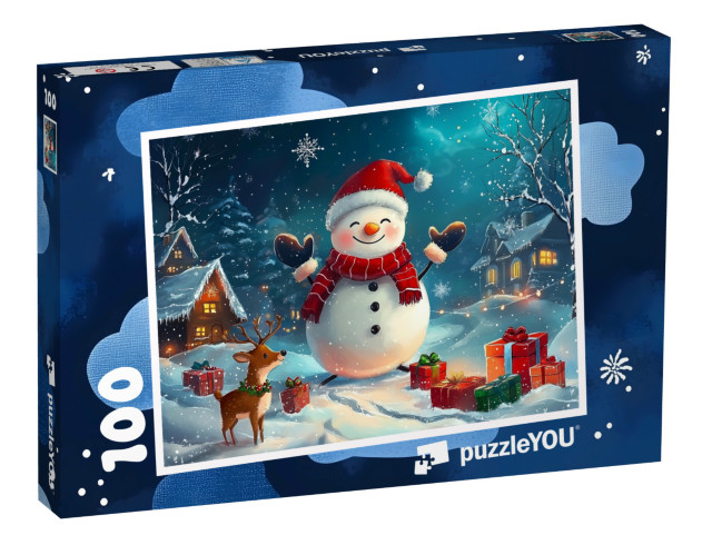 Puzzel 100 stukjes „Een sneeuwpop met een kerstmuts“
