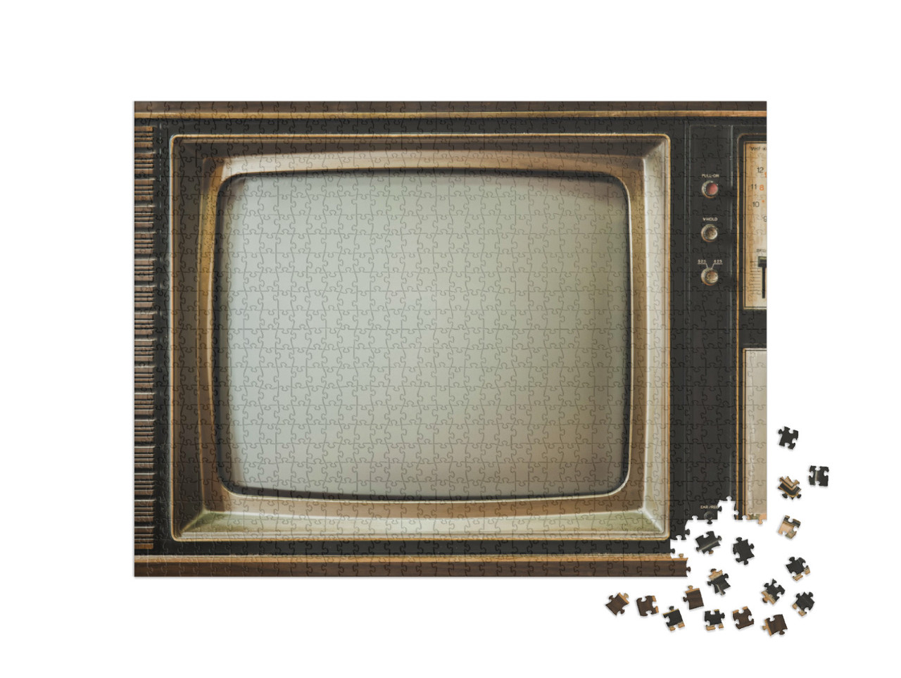 Puzzel 1000 stukjes „Close-up van een vintage tv-scherm“