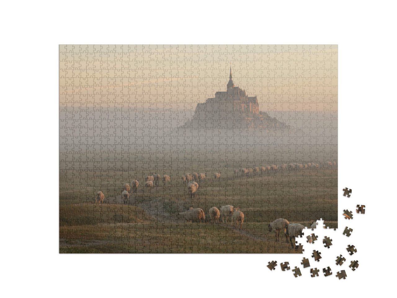 Puzzel 1000 stukjes „Getijdeneiland Le Mont Saint-Michel in het ochtendlicht, Normandië, Noord-Frankrijk“