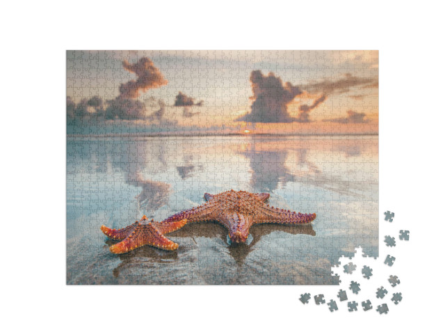 Puzzel 1000 stukjes „Twee zeesterren op het strand in Bali“