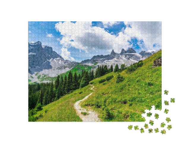 Puzzel 1000 stukjes „De drie torens in de bergen van Vorarlberg“