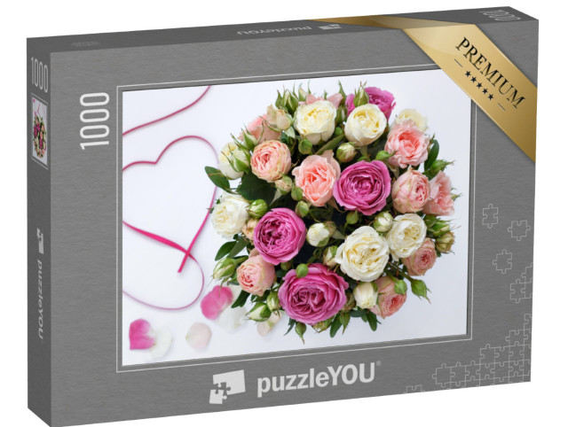 Puzzel 1000 stukjes „Een boeket rozen voor je verjaardag“