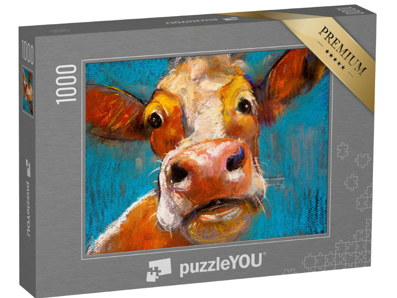 Puzzel 1000 stukjes „Portret van een koe in pastel“