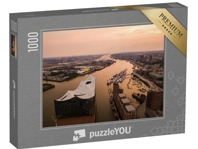 Puzzel 1000 stukjes „Luchtfoto van de Elbe en het operagebouw in Hamburg“