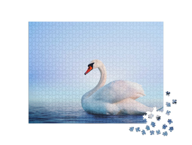 Puzzel 1000 stukjes „Witte zwaan in de mistige dageraad“