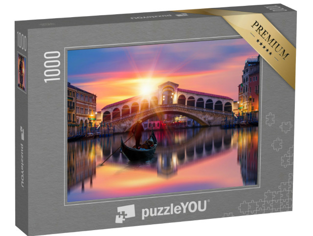 Puzzel 1000 stukjes „Gondel op de Rialtobrug in Venetië, Italië“