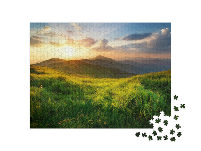 Puzzel 1000 stukjes „Bergvallei bij zonsopgang“