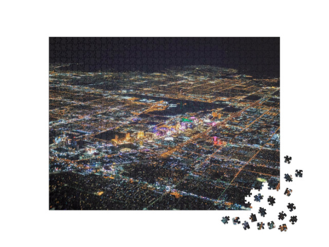 Puzzel 1000 stukjes „Las Vegas bij nacht vanuit vogelperspectief“