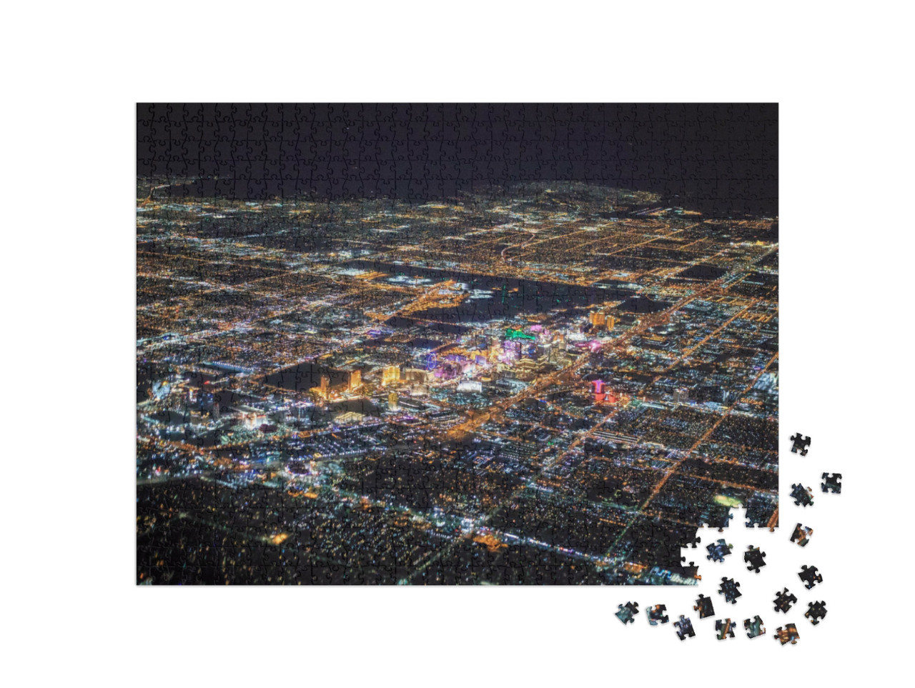 Puzzel 1000 stukjes „Las Vegas bij nacht vanuit vogelperspectief“