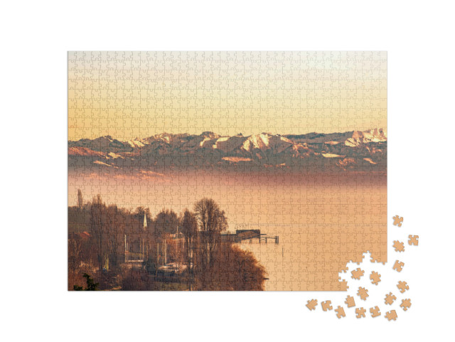 Puzzel 1000 stukjes „Avondgloed op het Bodenmeer met de Zwitserse Alpen“