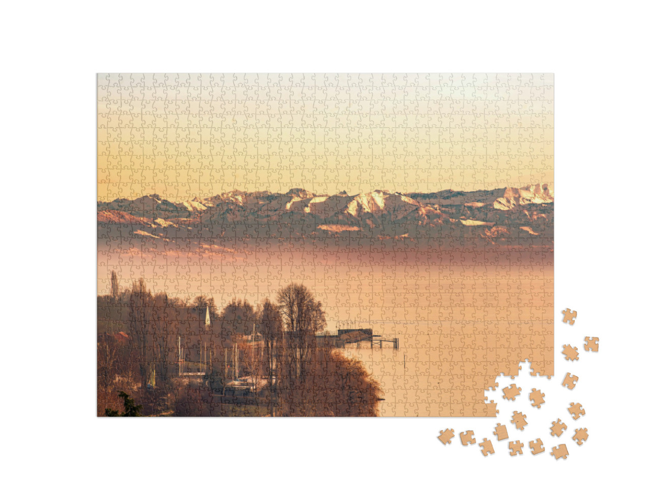 Puzzel 1000 stukjes „Avondgloed op het Bodenmeer met de Zwitserse Alpen“