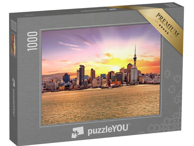 Puzzel 1000 stukjes „Skyline in de gouden zonsondergang, Auckland, Nieuw-Zeeland“