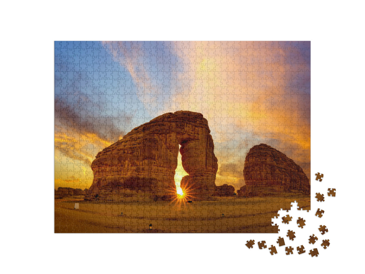 Puzzel 1000 stukjes „Indrukwekkende olifantenrots bij zonsondergang, Al Ula, Saoedi-Arabië“