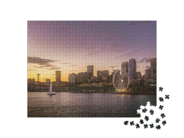 Puzzel 1000 stukjes „Elliott Bay in de schemering, Seattle“