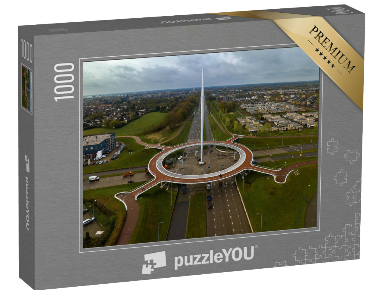 Puzzel 1000 stukjes „De Hovenring in Eindhoven, een rondweg voor fietsers“