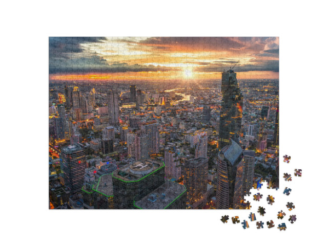Puzzel 1000 stukjes „Bangkok, verlicht bij schemering“