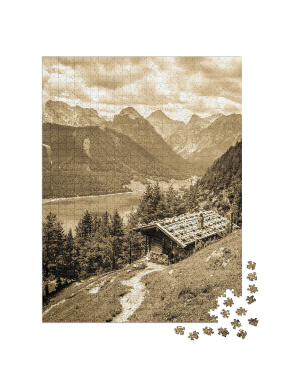 Puzzel 1000 stukjes „Achensee in Oostenrijk, sepia“