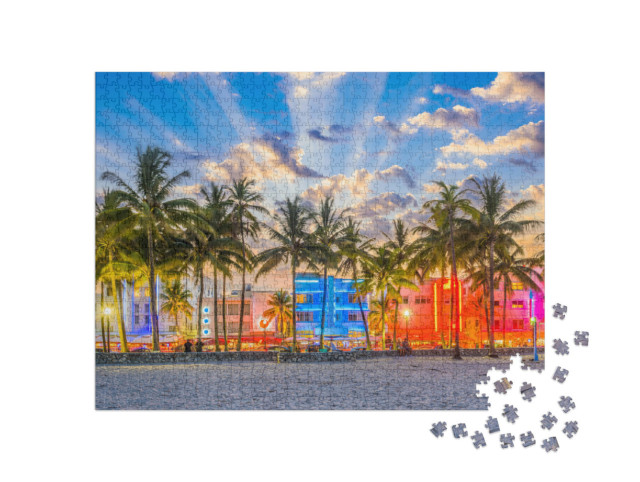 Puzzel 1000 stukjes „Stadsgezicht op Ocean Drive in Miami Beach, Florida, Verenigde Staten“