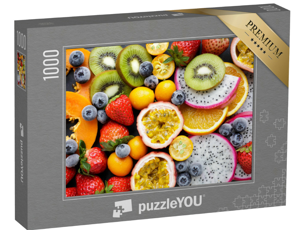 Puzzel 1000 stukjes „Exotisch vers fruit, passievrucht, kiwi en meer“