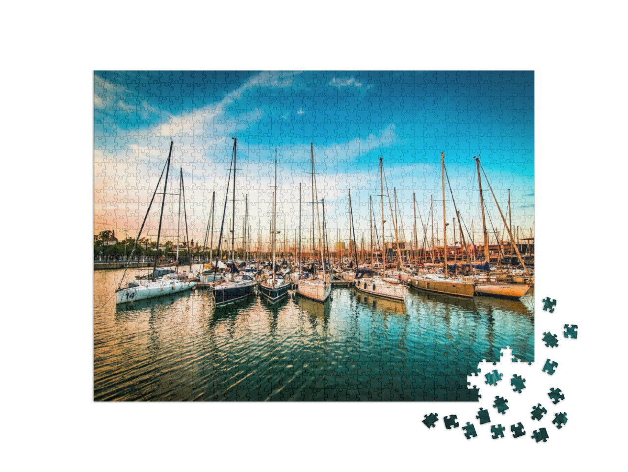 Puzzel 1000 stukjes „Baai met jachten bij zonsondergang“