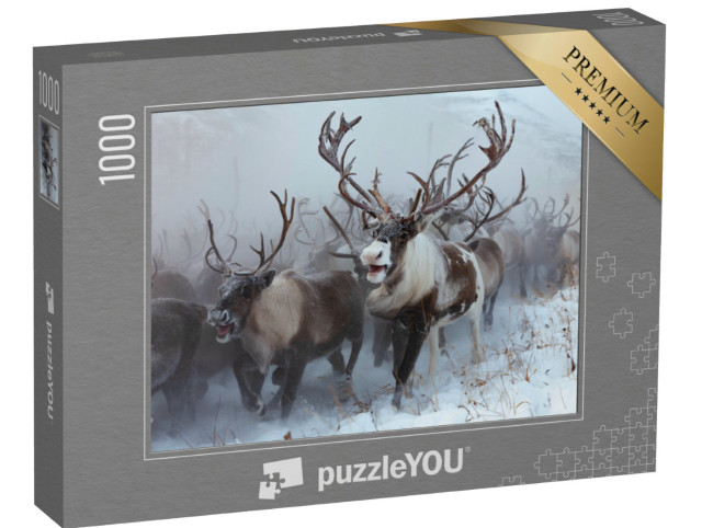 Puzzel 1000 stukjes „Kudde rendieren in de sneeuw“
