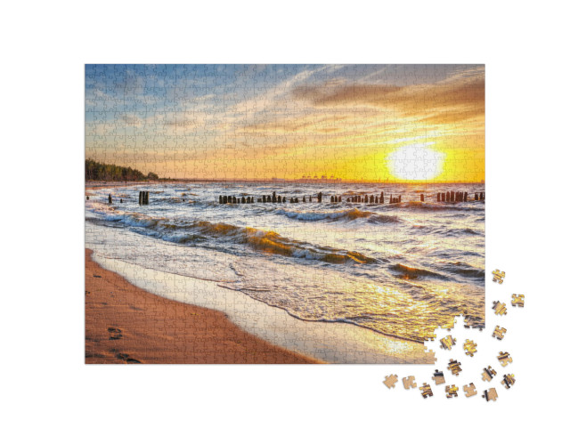 Puzzel 1000 stukjes „Zonsondergang op het strand aan de Baltische Zee in Polen“