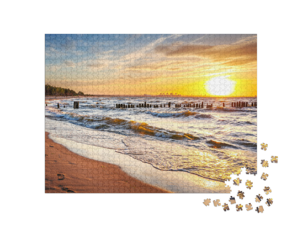 Puzzel 1000 stukjes „Zonsondergang op het strand aan de Baltische Zee in Polen“
