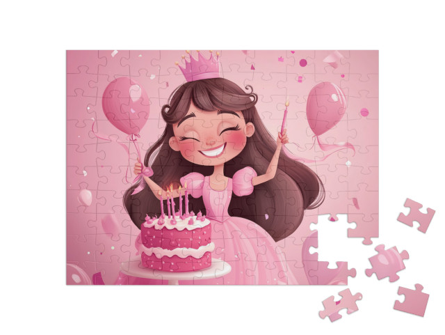 Puzzel 100 stukjes „Grote roze verjaardagstaart voor de kleine prinses“