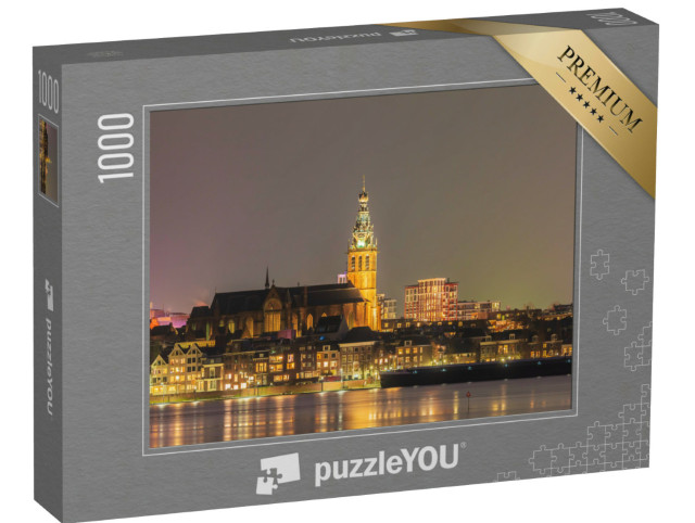 Puzzel 1000 stukjes „De Nederlandse stad Nijmegen met de Waal in de avond“