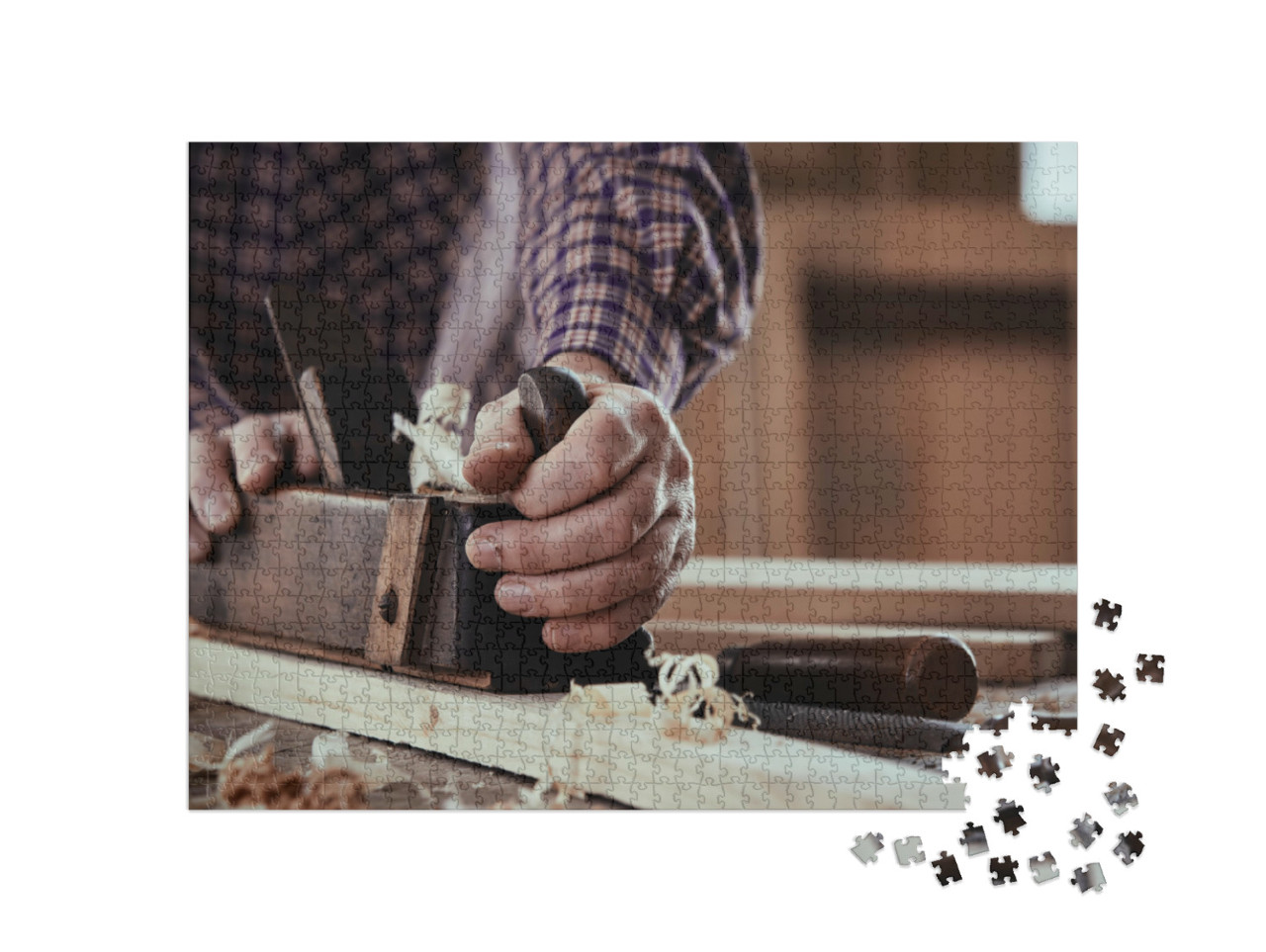 Puzzel 1000 stukjes „Timmerman schaaft een houten plank“
