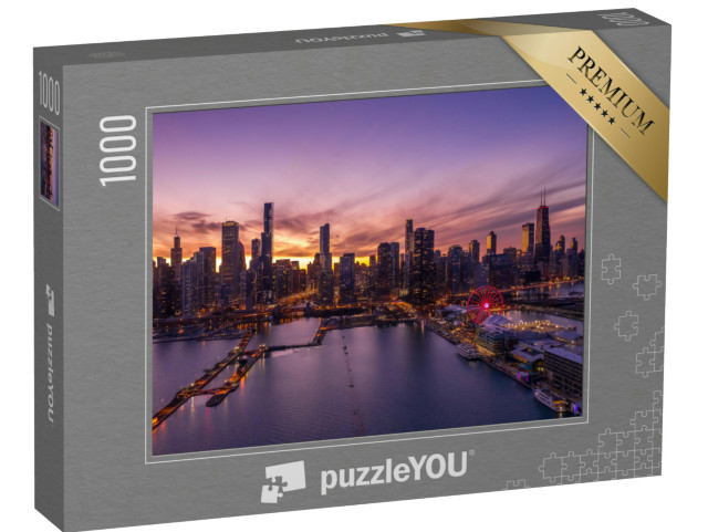 Puzzel 1000 stukjes „Chicago centrum met skyline, luchtfoto“