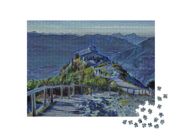 Puzzel 1000 stukjes „in de kunststijl van van Gogh, Sterrennacht - Adelaarsnest, Berchtesgaden, Beieren“