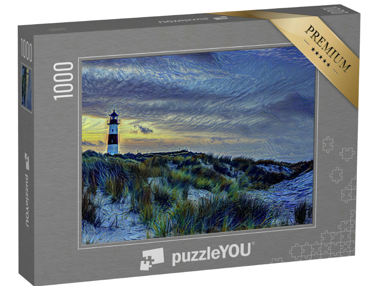 Puzzel 1000 stukjes „in de kunststijl van van Gogh, Sterrennacht - Noordse vuurtoren op Sylt“