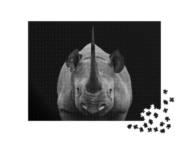 Puzzel 1000 stukjes „Oog in oog met een neushoorn“