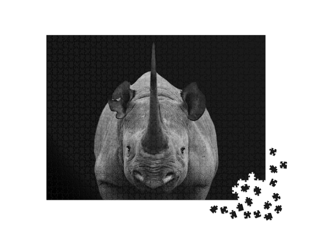 Puzzel 1000 stukjes „Oog in oog met een neushoorn“