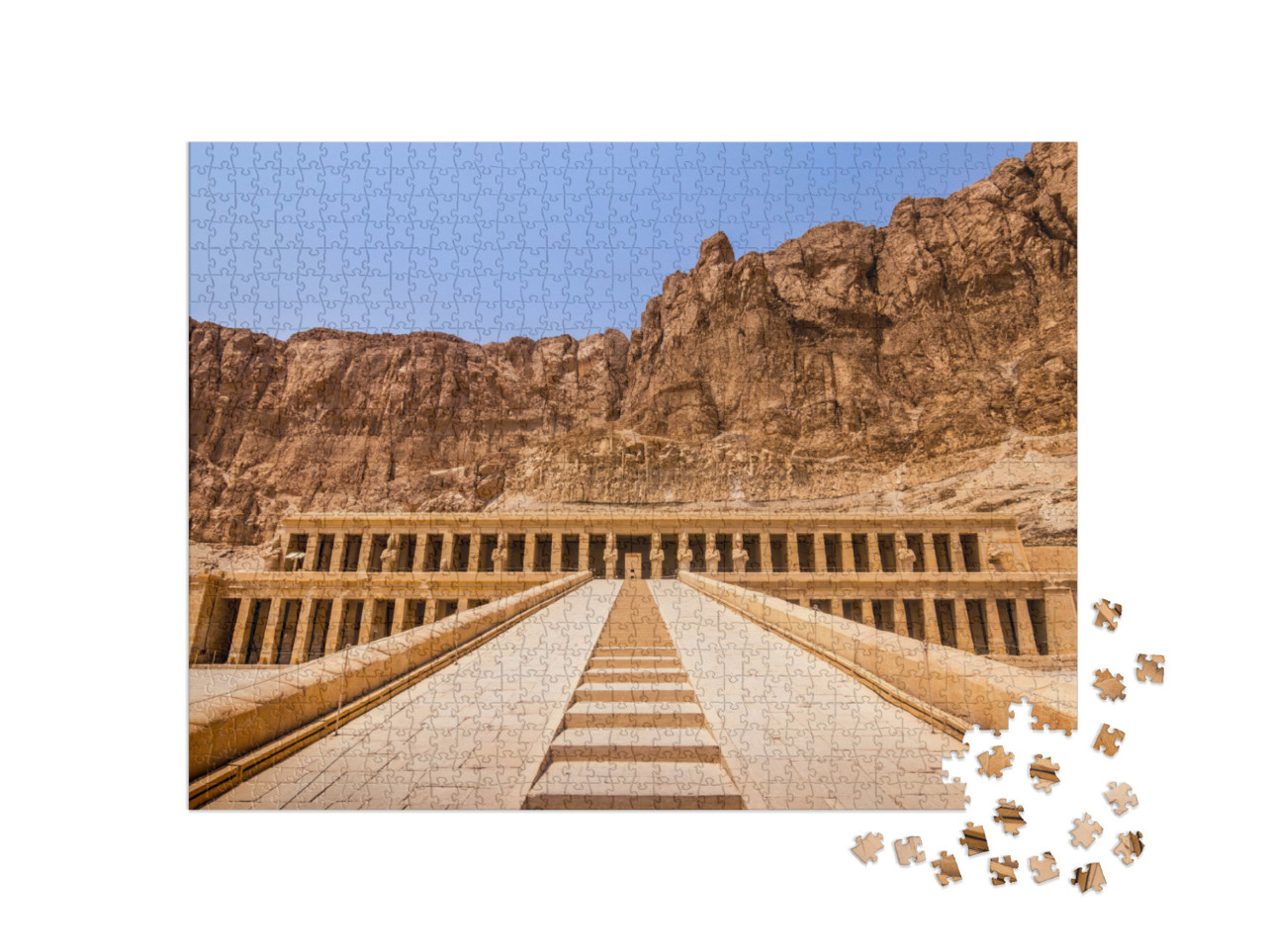 Puzzel 1000 stukjes „Tempel van Hatsjepsoet op de westelijke oever van de Nijl bij Luxor, Egypte“