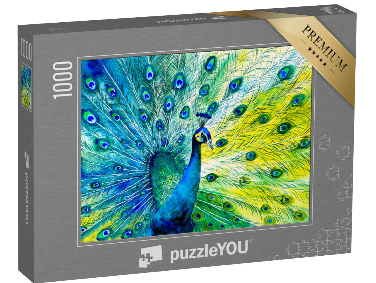 Puzzel 1000 stukjes „Aquarel: Pauw met open wiel“