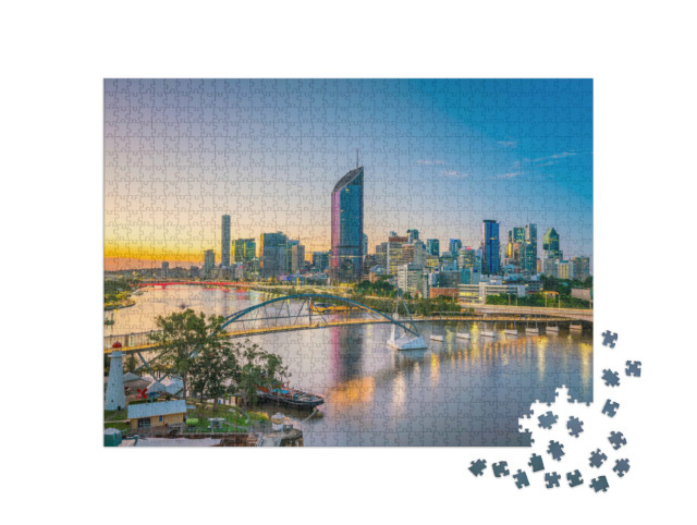 Puzzel 1000 stukjes „Skyline van Brisbane bij schemering, Australië“