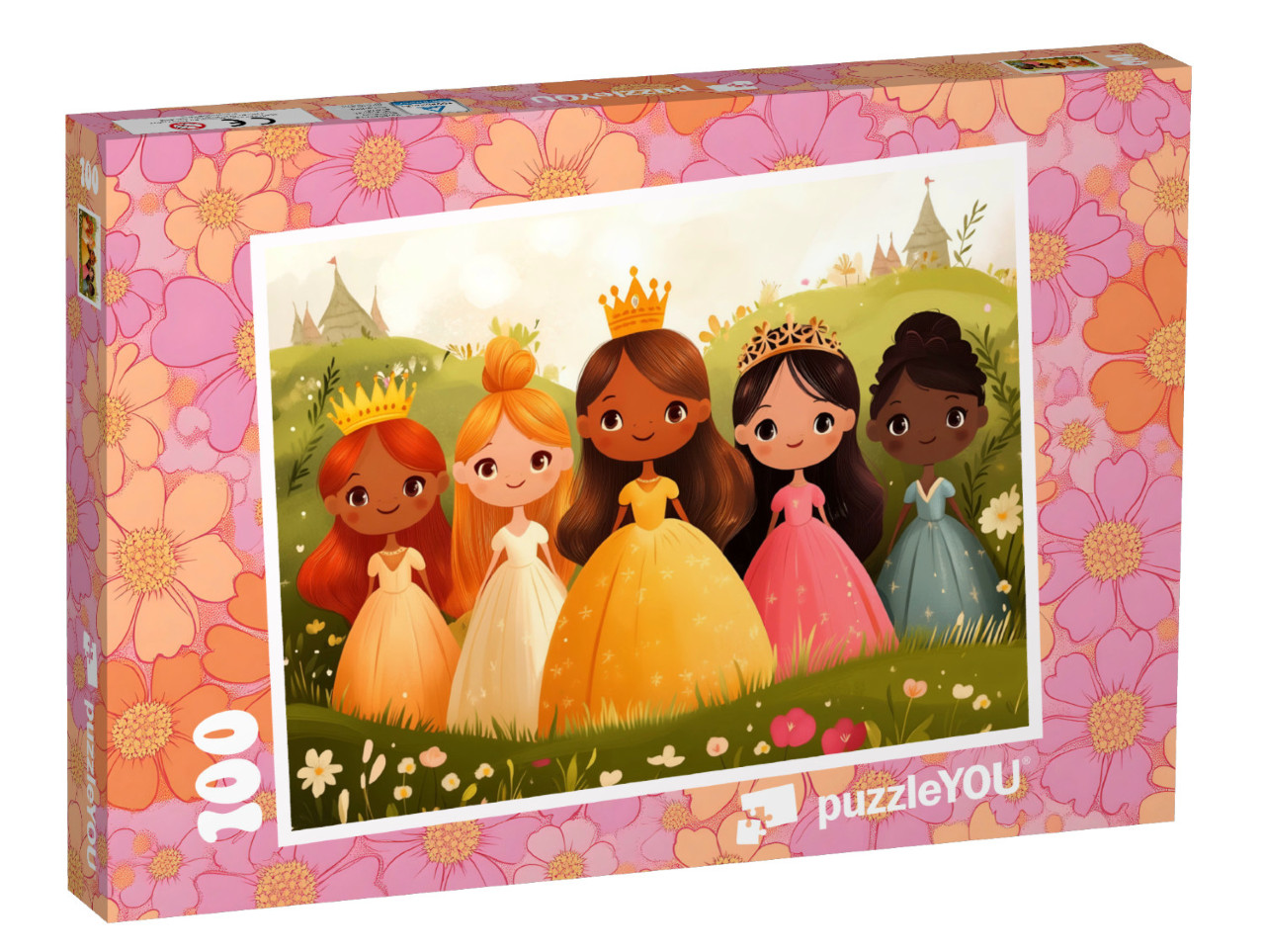 Puzzel 100 stukjes „Vijf prinsessen op het betoverde kasteelbal“