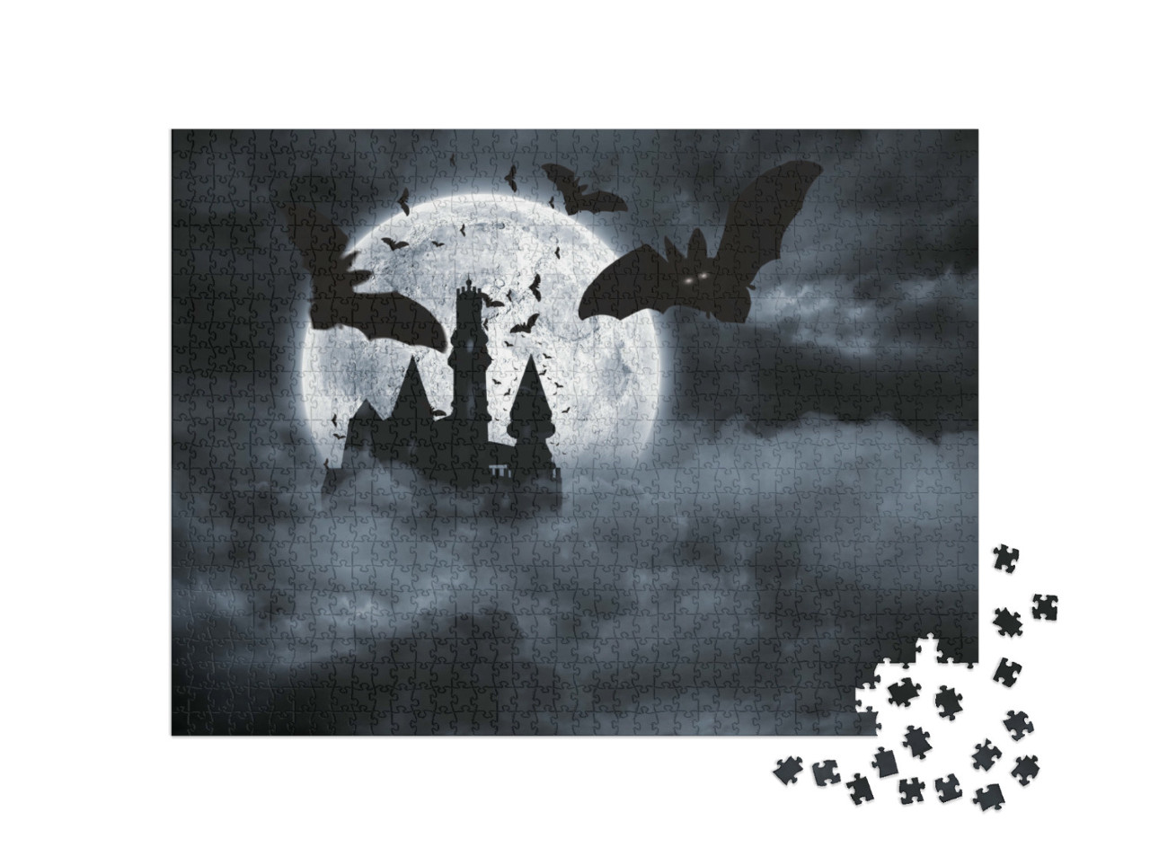 Puzzel 1000 stukjes „Vleermuizen vliegen voor het kasteel van Dracula“