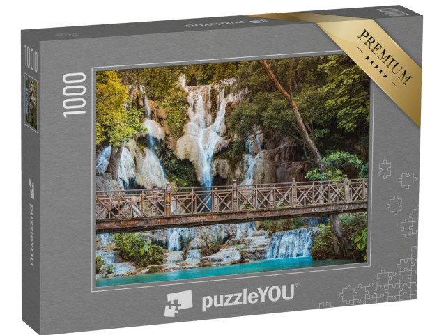 Puzzel 1000 stukjes „Oude brug voor de Kuangsi waterval in Luang Prabang, Laos“