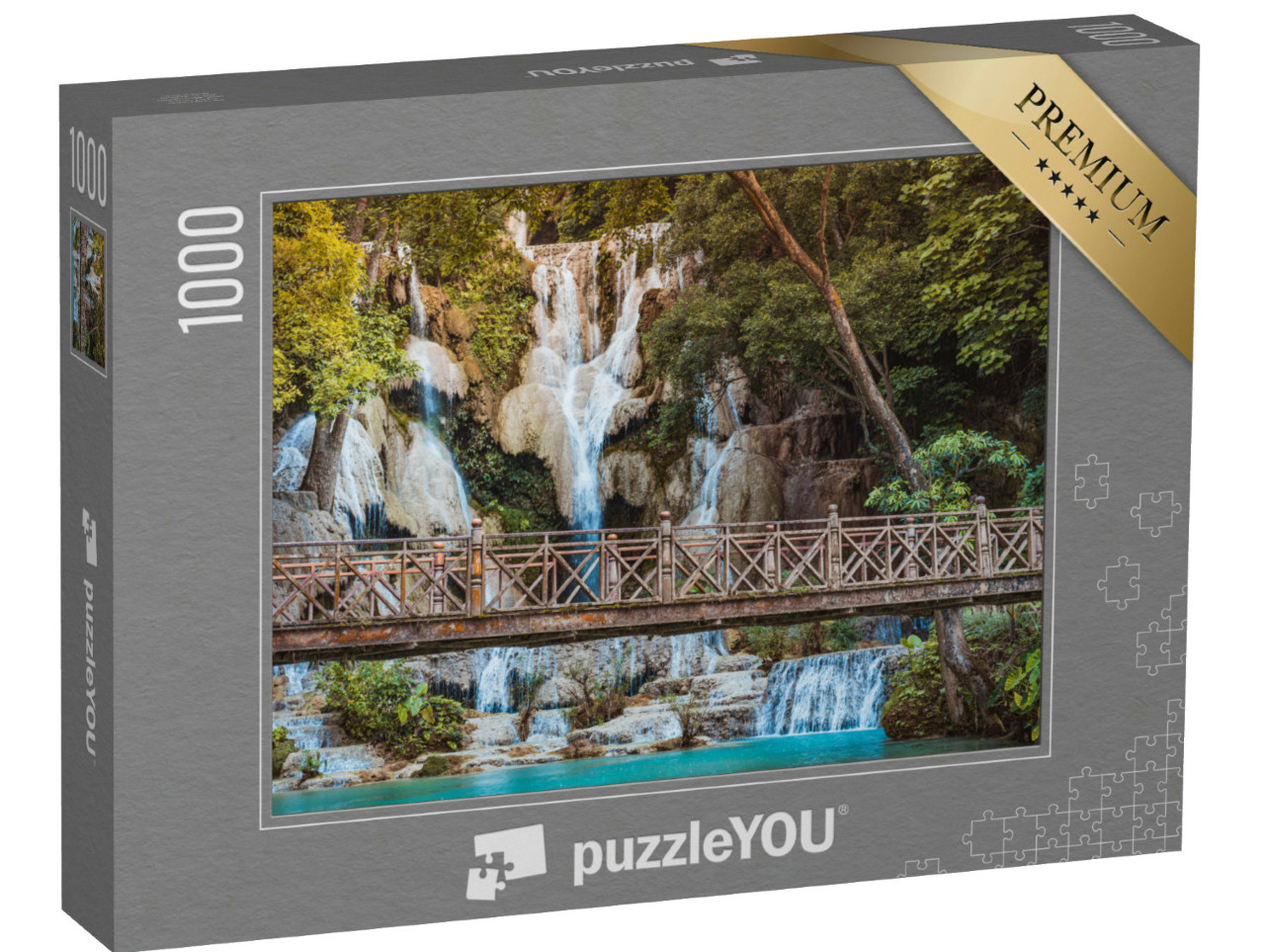 Puzzel 1000 stukjes „Oude brug voor de Kuangsi waterval in Luang Prabang, Laos“