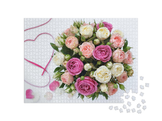 Puzzel 1000 stukjes „Een boeket rozen voor je verjaardag“