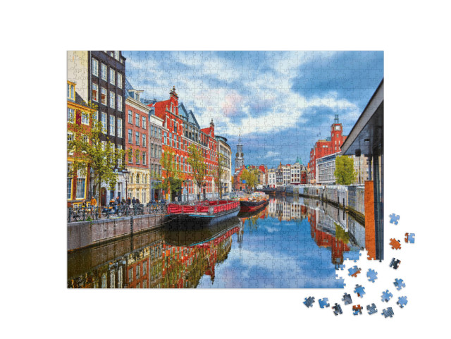 Puzzel 1000 stukjes „Gracht in Amsterdam in de lente, Nederland“