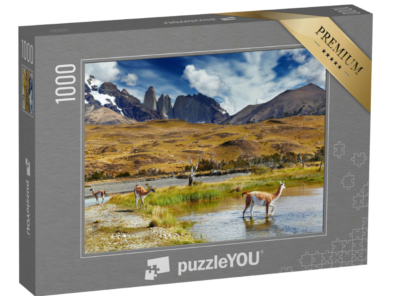 Puzzel 1000 stukjes „Guanaco's in het nationaal park Torres del Paine, Patagonië, Chili“