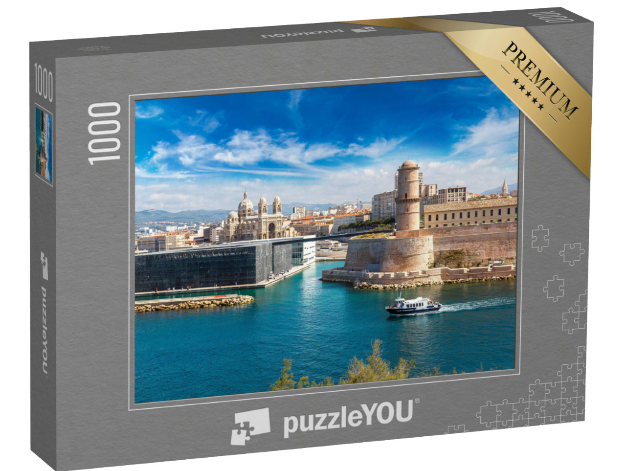 Puzzel 1000 stukjes „Kasteel Saint Jean en kathedraal de la Major, Marseille, Frankrijk“